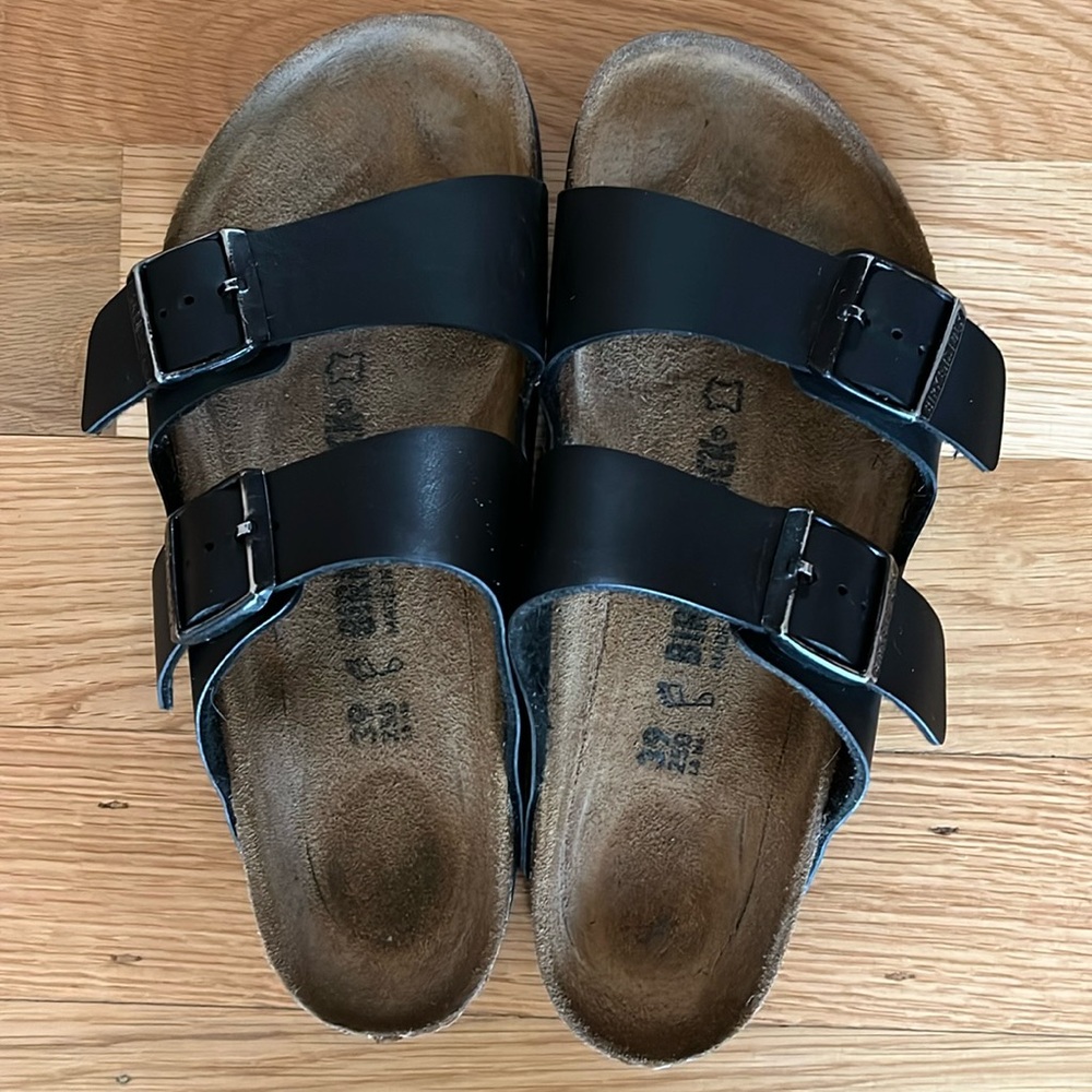 Black leather Birkenstocks